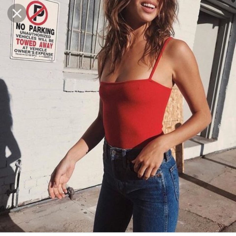 Brandy Melville red ribbed square neck onesie